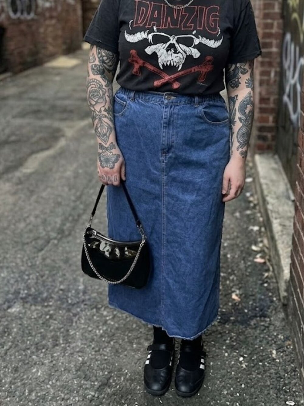 Vintage 90s Plus Size 18 Denim Midi Skirt Elastic Waist Grunge Alt Y2K Premier